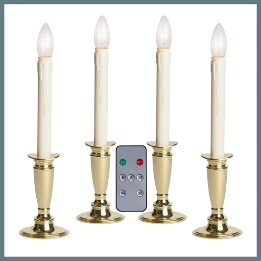 Celestial Lights Set of 4 Battery Operated Window Candles with Remote Control - (Shiny Brass)
