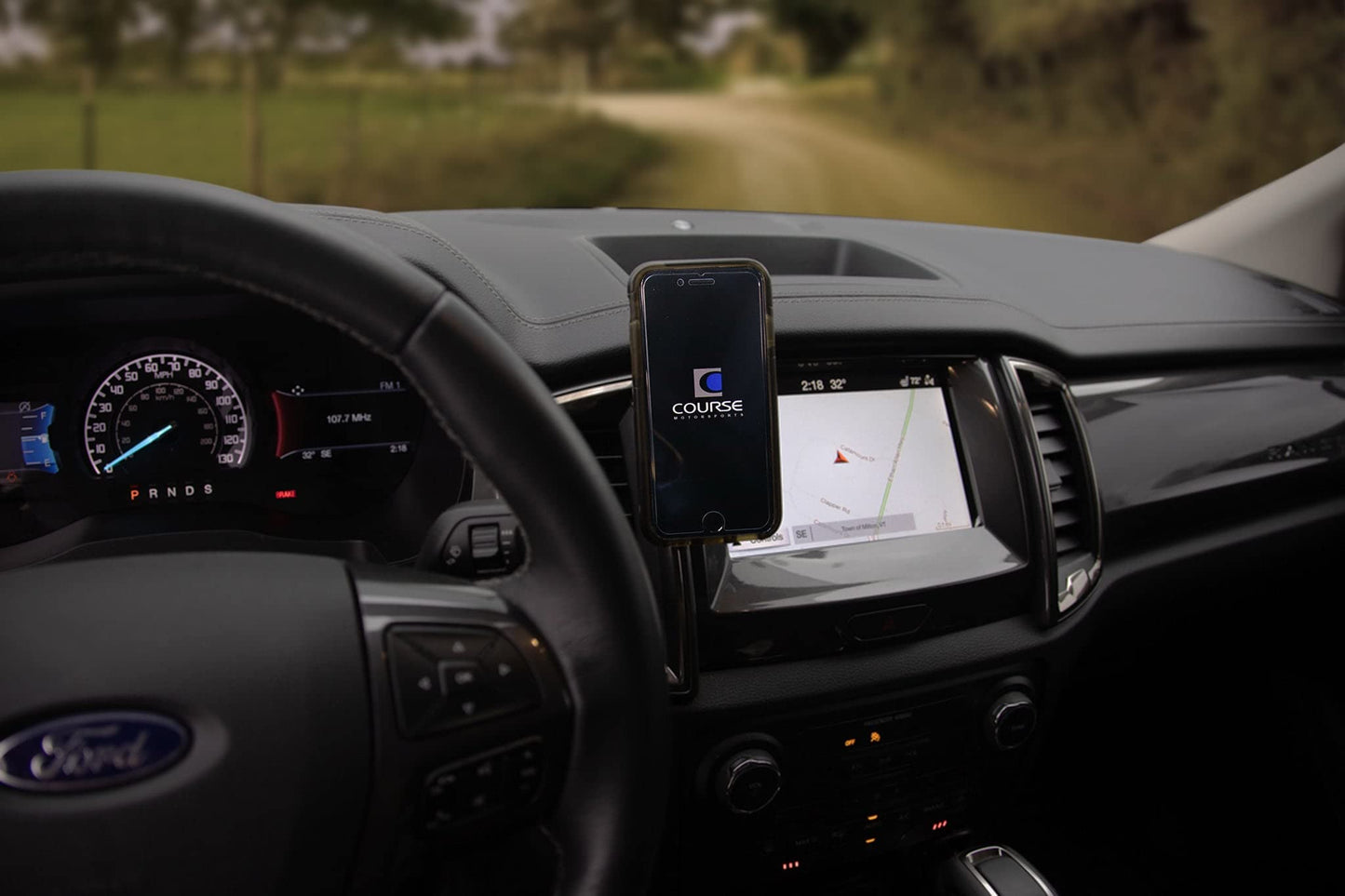 Course Motorsports Direct Fit Phone Mount - Ford Ranger (2017+) with Navigation Cradle Head - No Charging Manual Closing (Black) Left or Right