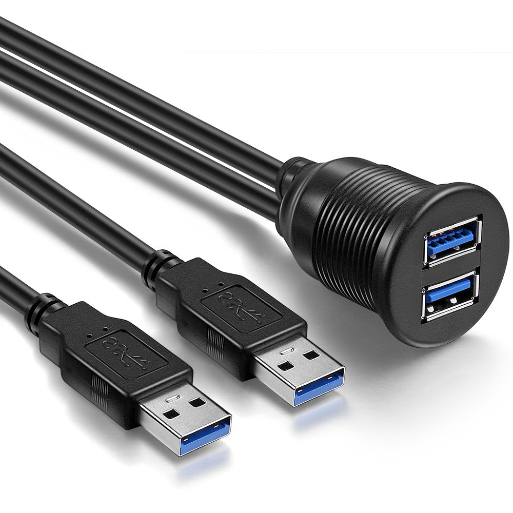 OBVIS 2 Ports Dual USB 3.0 Male to USB 3.0 Female AUX Flush Mount Car Mount Extension Cable for Car Truck Boat Motorcycle Dashboard Panel -(6 Feet)