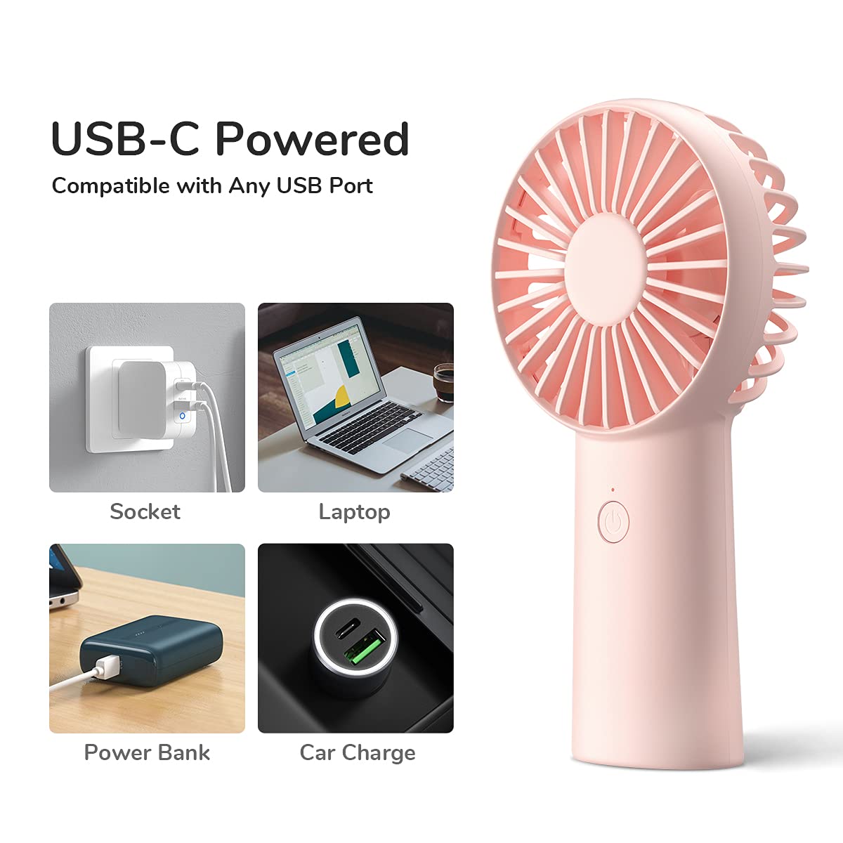 JISULIFE Handheld Fan, 4000mAh Portable Small and Personal USB Rechargeable Pocket [4-16H Working Time] Battery Operated Hand Fan with 3 Speeds