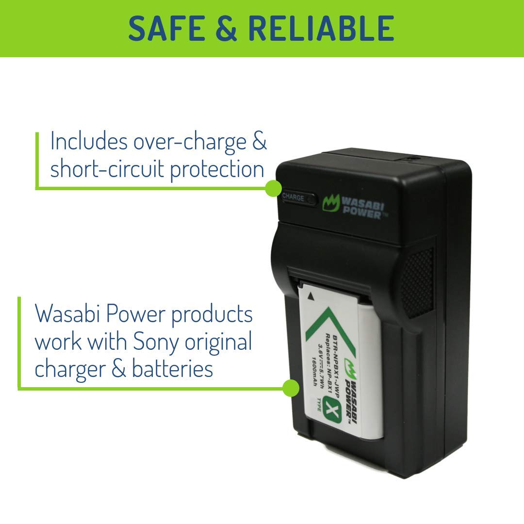 Wasabi Power NP-BX1 Battery (2-Pack) and Charger for Sony NP-BX1/M8, Cyber-Shot DSC-HX80, HX90V, HX95, HX99, HX350, RX1, RX1R II, RX100