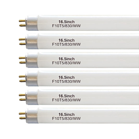 16" F10T5/830/L Fluorescent Light Bulb, T5 10W Warm White, G5 Base,6 Pack