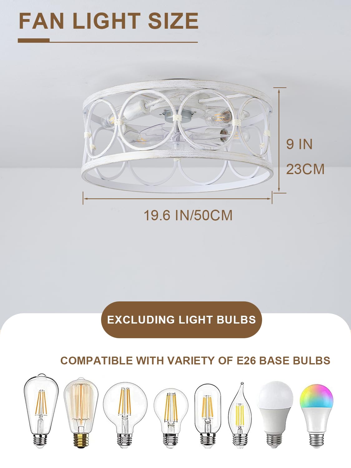 Thoxipn 20inch Low Profile Ceiling Fans with Lights Flush Mount