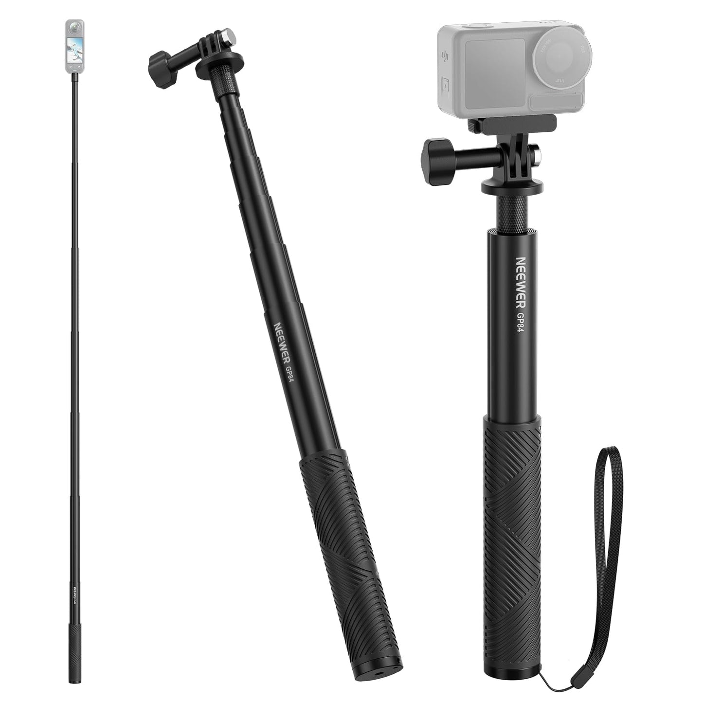 NEEWER Extension Rod Kit Compatible with DJI OSMO Action 5 Pro 4 3 GoPro Insta360 AKASO, 60.5" Invisible Selfie Stick, Action Camera Adapter
