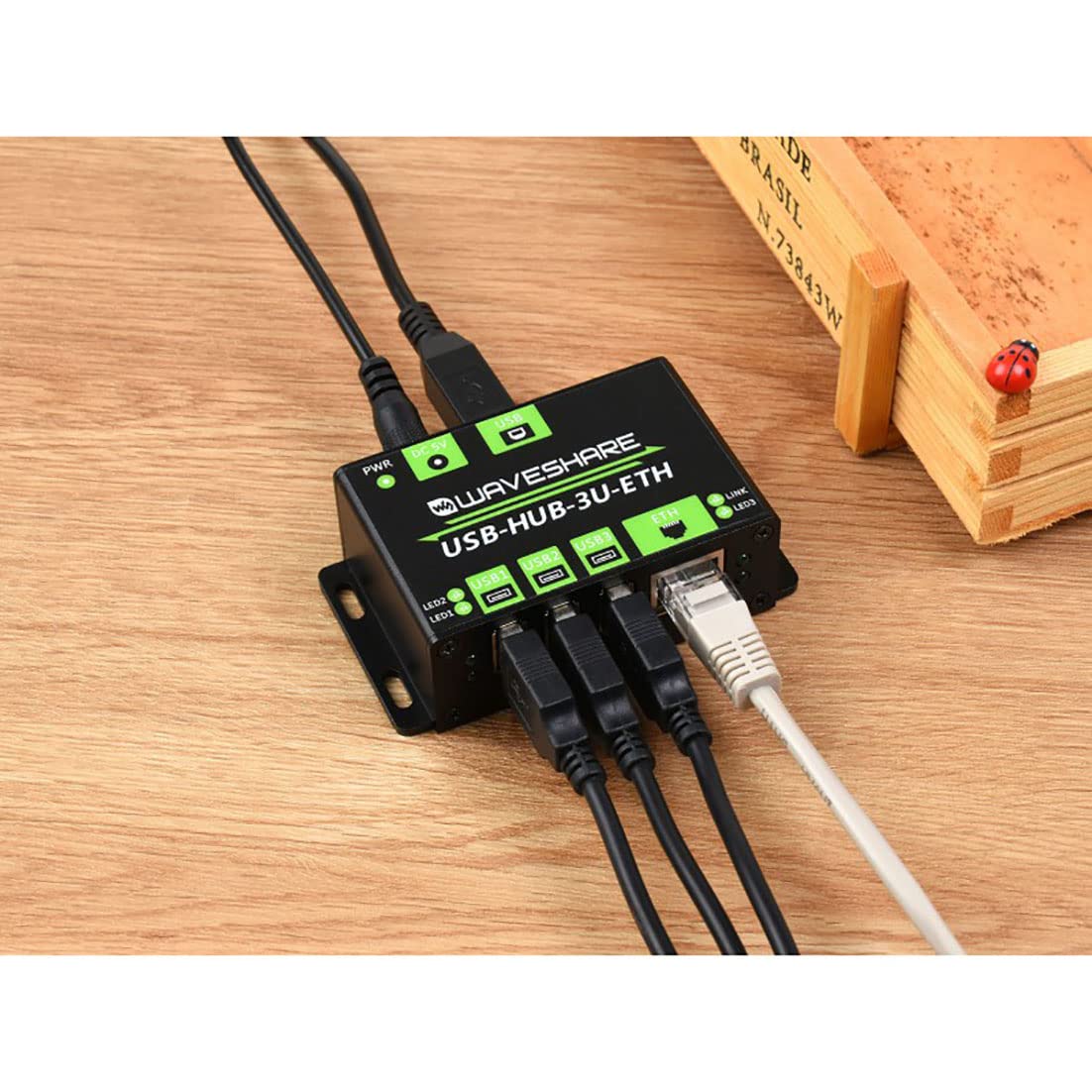 Coolwell Industrial Grade Multifunctio USB HUB,3X USB 2.0 Ports Extended, 100M Ethernet Port, Multiple OS Support, Plug & Play