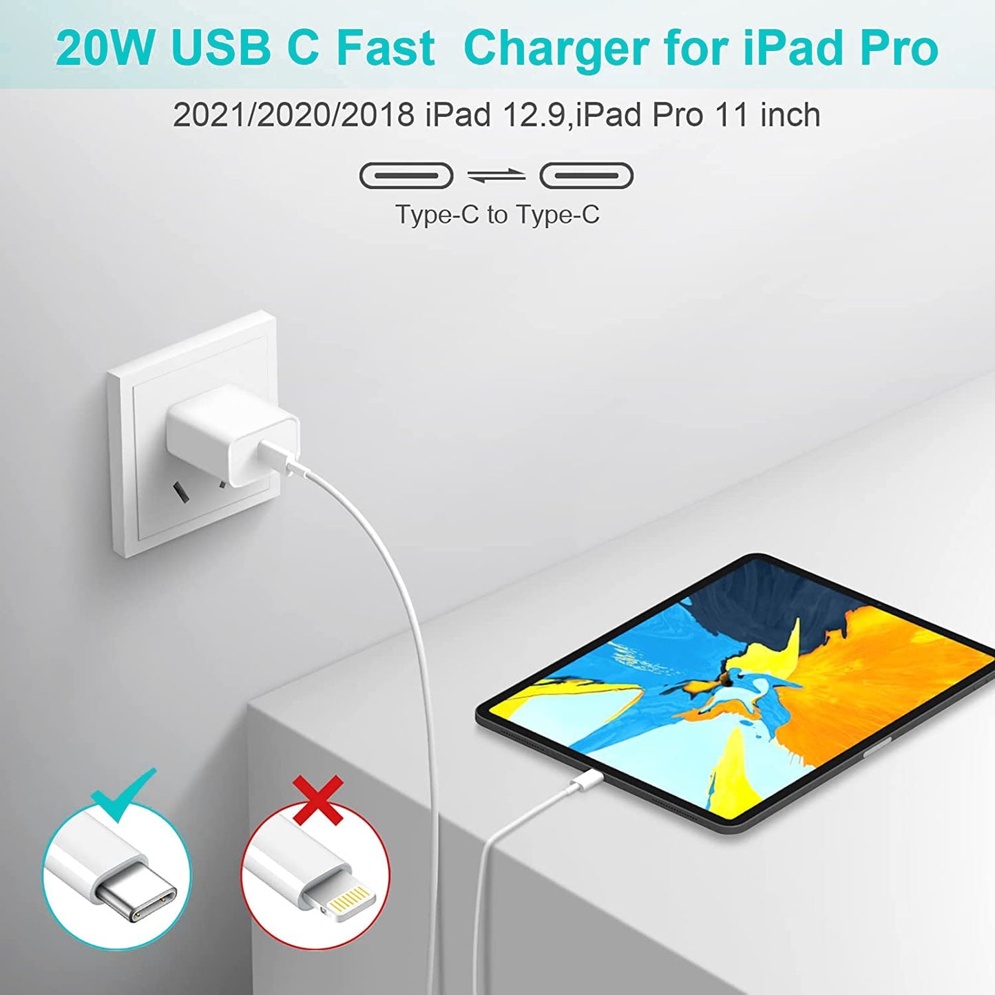 iPad Fast Charger, 20W iPad Pro Charger with 10FT iPhone 17 16 Charging Cable for iPhone 17/17 Pro/17 Air/16,iPad A16/10th, iPad Air 13/11 inch