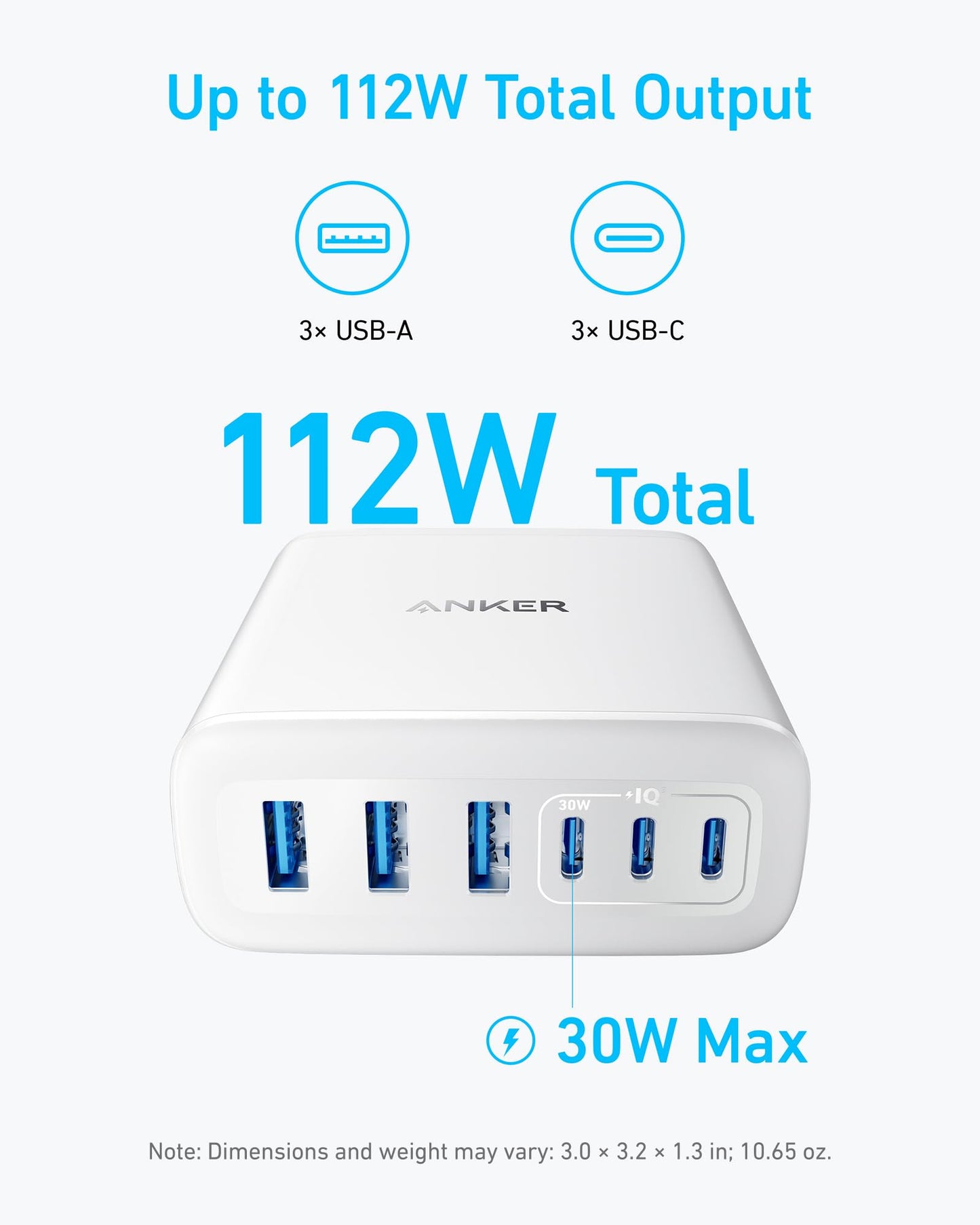 Anker Desktop Charger, Fast Charging USB C Charger with 112W Max 6-Port