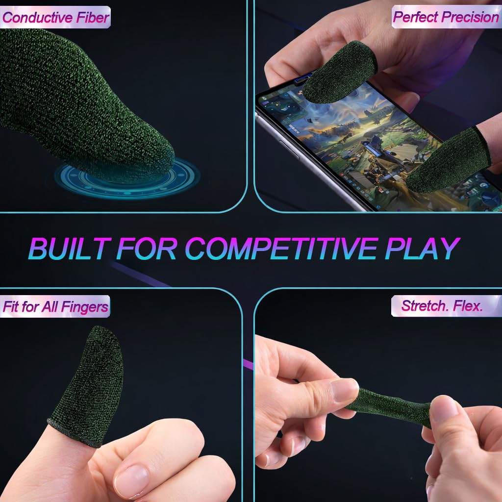 Bluradio 10 Pack Silver Fiber Gaming Finger Sleeves for Mobile Gaming