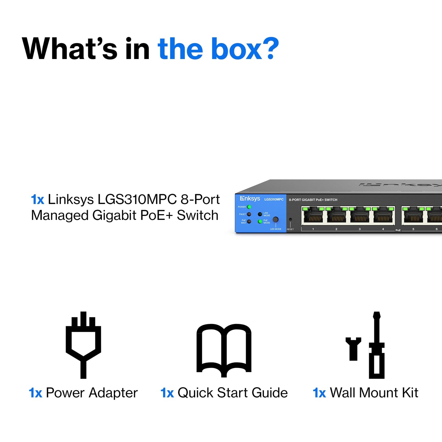 Linksys LGS310MPC 8 Port Gigabit Network PoE+ Switch @ 110W with 2 Uplink Gigabit SFP Slots - Advanced Security, QoS, Static Routing, VLAN, IGMP