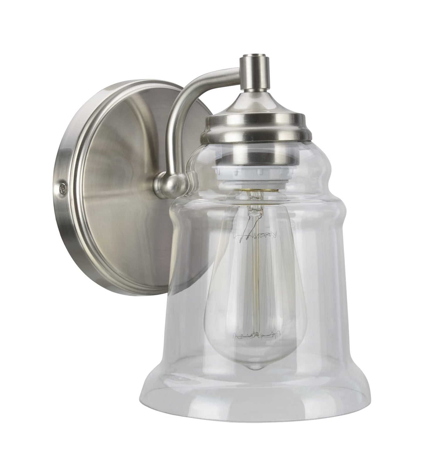 Aspen Creative 62081A, One-Light Metal Bathroom Vanity Wall Light Fixture, 5 1/2" Wide, Transitional Design in Brushed Nickel with Clear Glass Shade