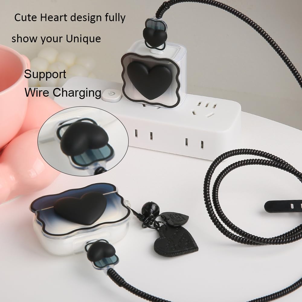 QLD COVER Compatible with Apple AirPods 4 Generation 2024 Case Cover, Lovely 3D Love Heart Waves Design Shockproof Soft Clear TPU Airpods 4 Protector