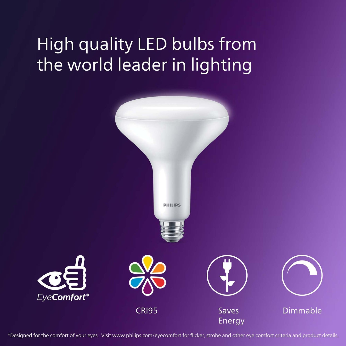 PHILIPS LED 65W BR40 1-Pack Ultra Definition Daylight (5000K) 800 Lumen (10W = 65W) Dimmable Frosted Flicker-Free Light Bulb