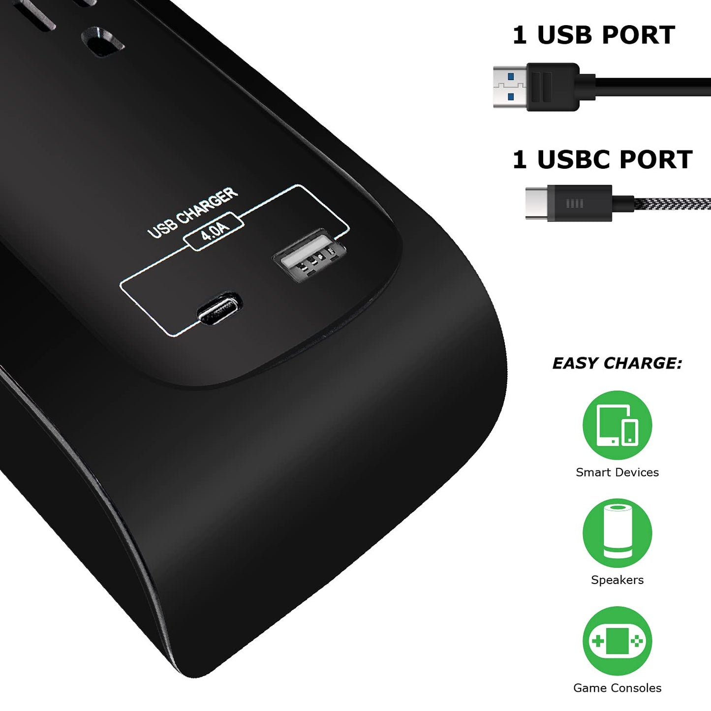 Digital Energy USB-C and USB-A 8 Outlet 8 Outlet 4200 Joules Surge Protector Power Strip, 3 Wide Spaced Outlets, 6 Foot 14/3 AWG Cord, Black