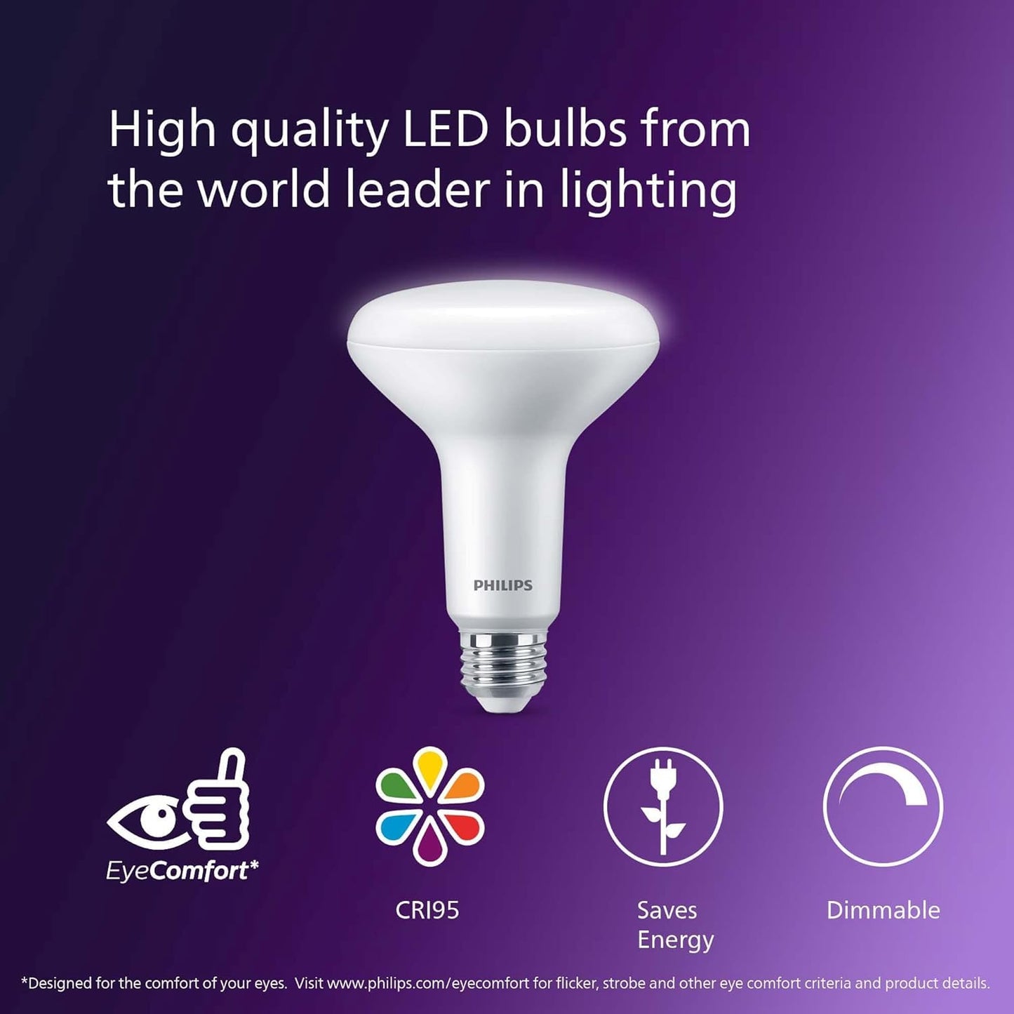 PHILIPS LED 65W BR30 3-Pack Ultra Definition Daylight (5000K) 650 Lumen (7.5W = 65W) Dimmable Frosted Flicker-Free Light Bulbs