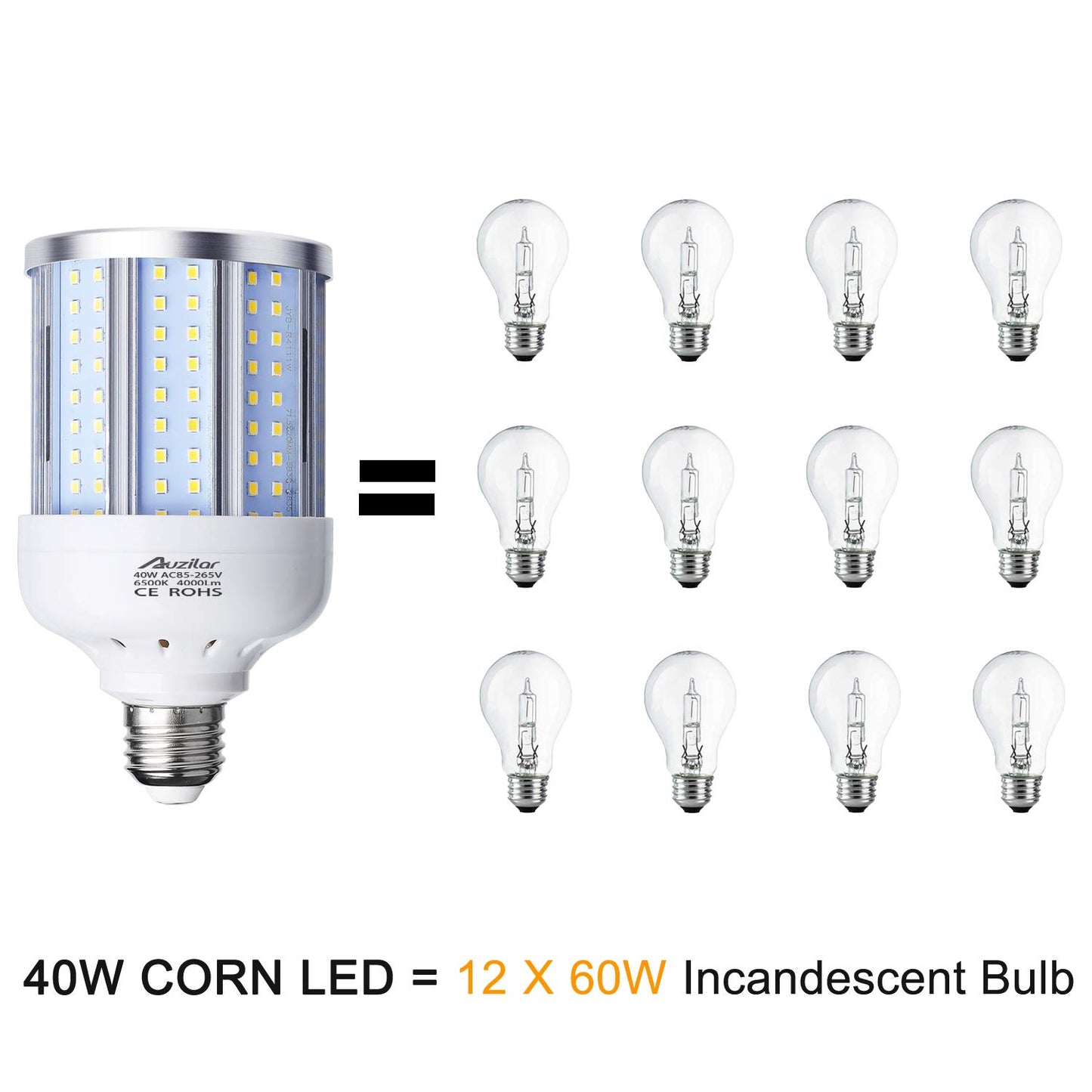 Auzilar 40W LED Corn Light Bulb Corn Lamp (280W Equivalent 6500K) Cool Daylight White Corn LED Bulb E26/E27 Medium Base for Indoor Garage Factory