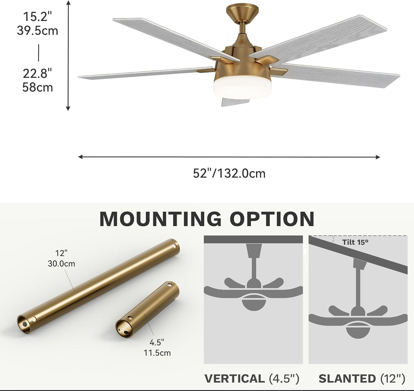DWVO 52 Inch Smart Ceiling Fans with Lights