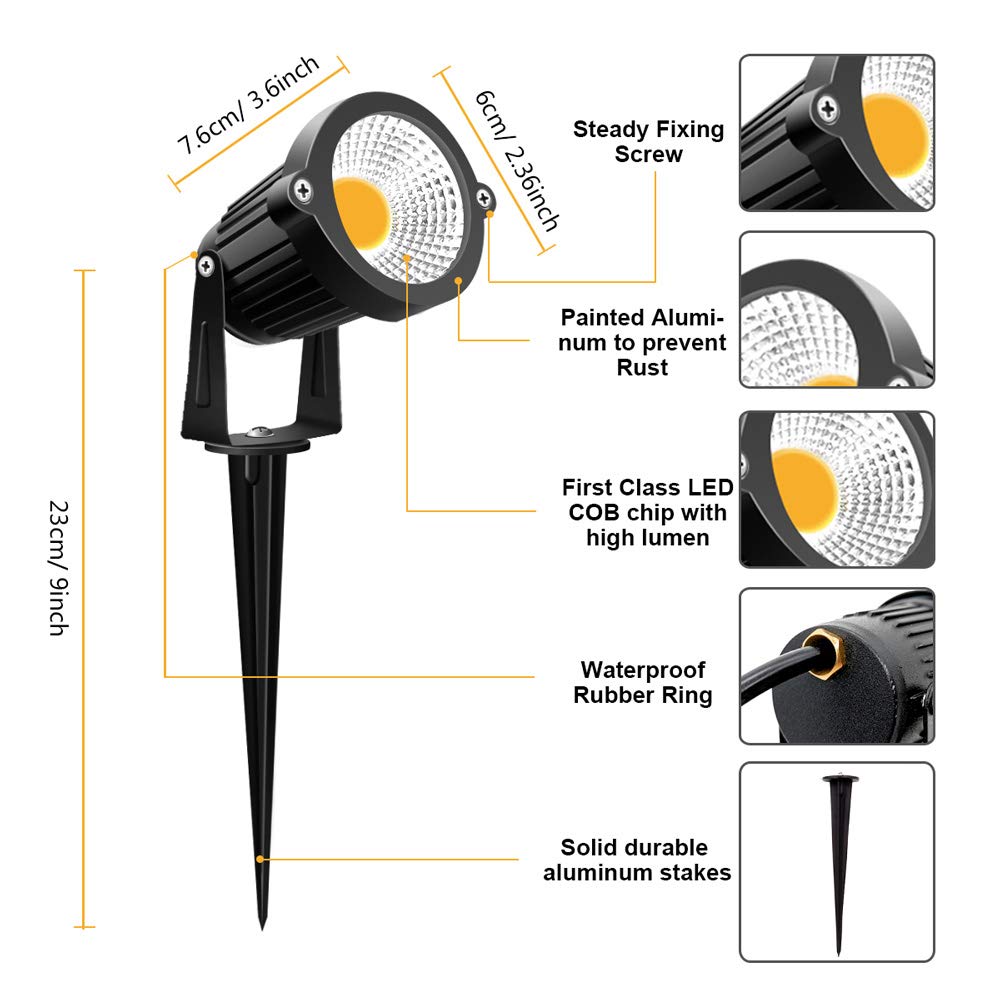 ZUCKEO Low Voltage Landscape Lights LED Landscape Lighting, 5W 12V Garden Pathway Lights Waterproof Warm White Walls Trees Flags Outdoor Landscape