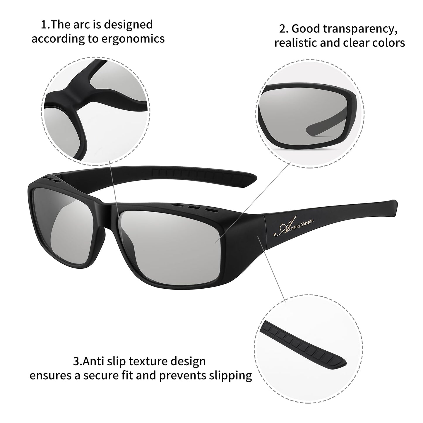 AoHeng Cinema Passive 3D Glasses Large Frame,Clearer,Brighter,for RealD 3D Movie(2 Pack)