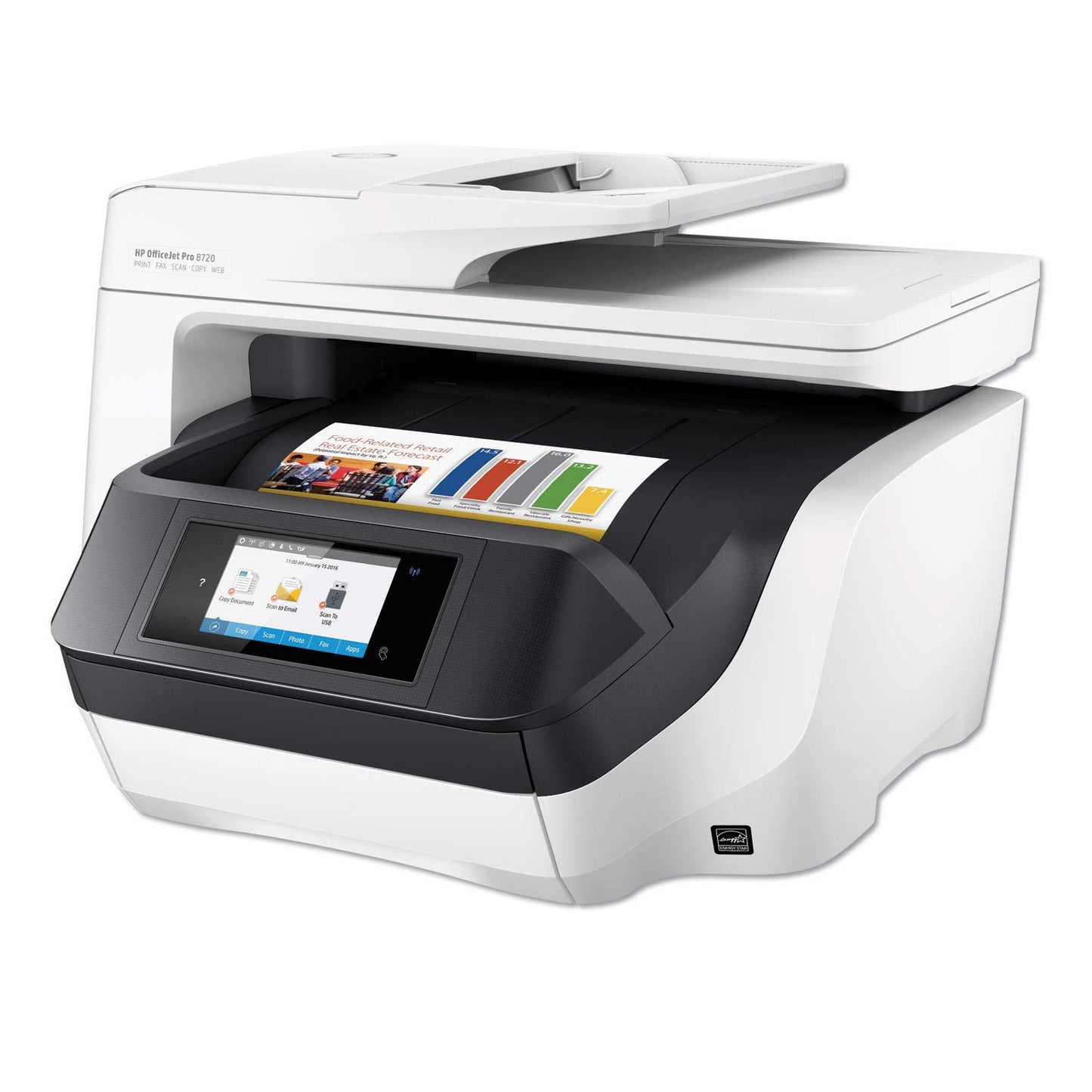 HP OfficeJet Pro 8720 All-in-One Wireless Printer, Instant Ink or Amazon Dash Replenishment Ready - White (M9L75A)