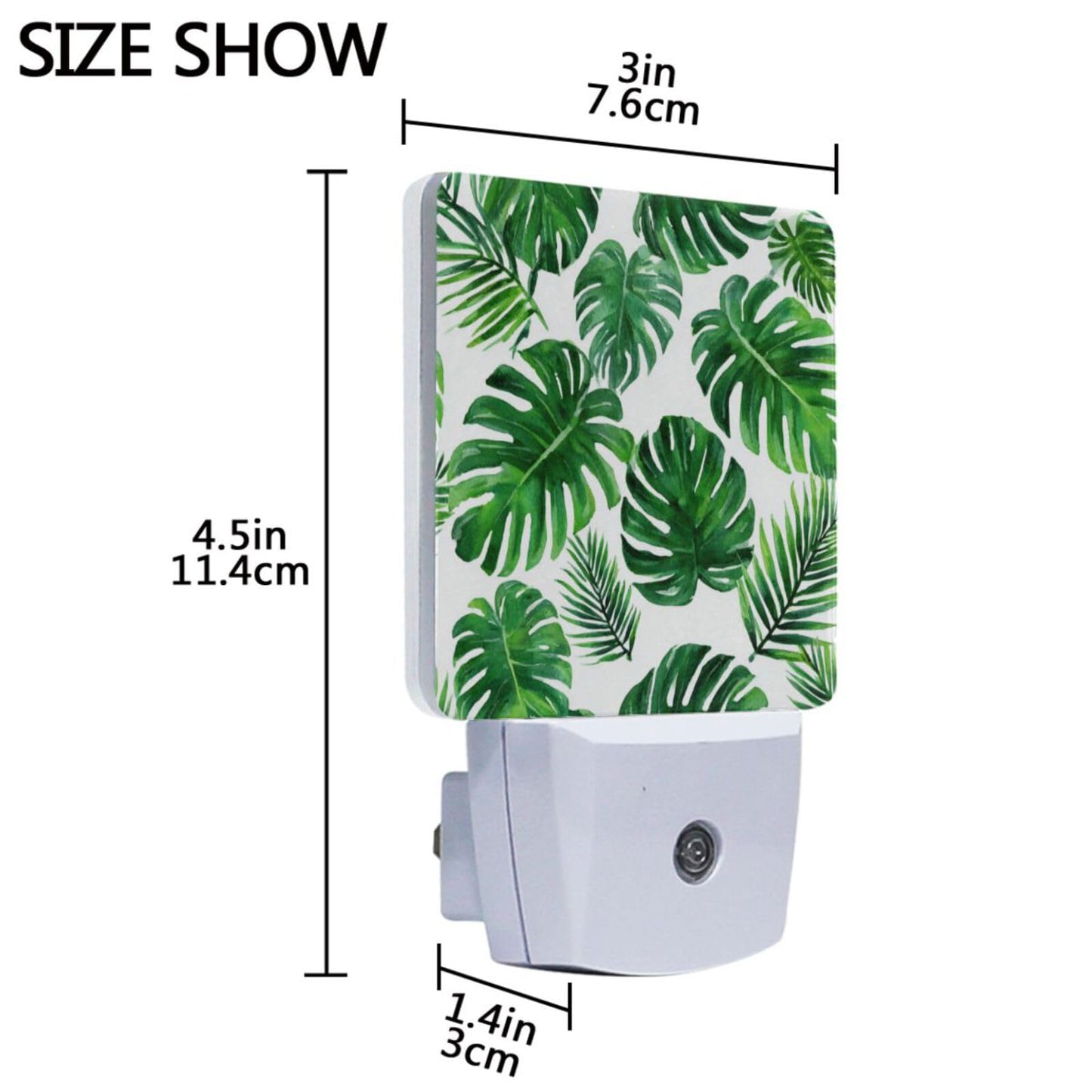 Vdsrup Summer Palm Leaves Night Light Set of 2 Tropical Jungle Plug-in LED Nightlights Auto Dusk-to-Dawn Sensor Lamp for Bedroom Bathroom Kitchen