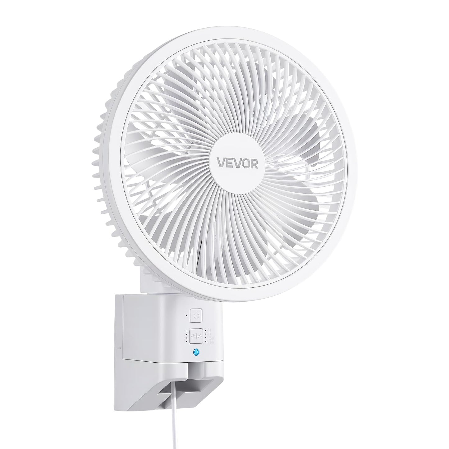 VEVOR 8.5 in Wall Mount Fan, Oscillating Hanging Fan with Remote Control, 10 ft Powerful Airflow, DC Motor, 4 Speeds & Timer, Auto 90° Horizontal