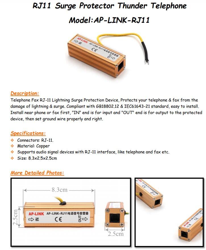 Tekit Telephone Fax RJ-11 RJ11 Surge Protector Thunder Lightning Arrester Protection Device RJ11 Surge Protection SPD,Telecom RJ11 Telephone Modem