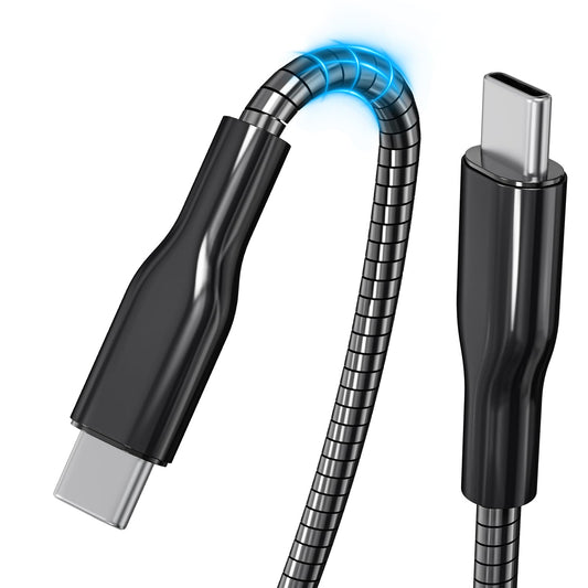 Suejezt Pet Chew Proof USB C to USB C Charging Cable, 6 Foot Braided Metal Ultra Durable Type C Charging Cords, 60W Fast Charging & Data Sync