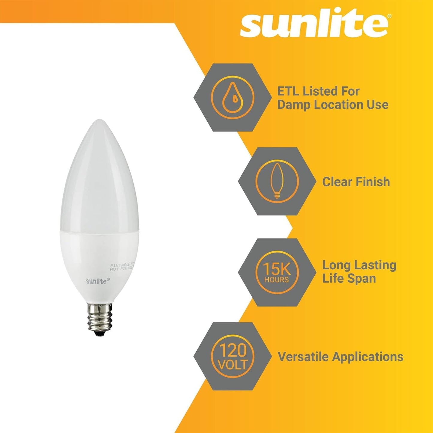 Sunlite LED B11 Frosted Torpedo Tip Chandelier Light Bulb, 7 Watts (60W Equivalent) 500 Lumens, Candelabra E12 Base, Dimmable, ETL Certified, 5000K