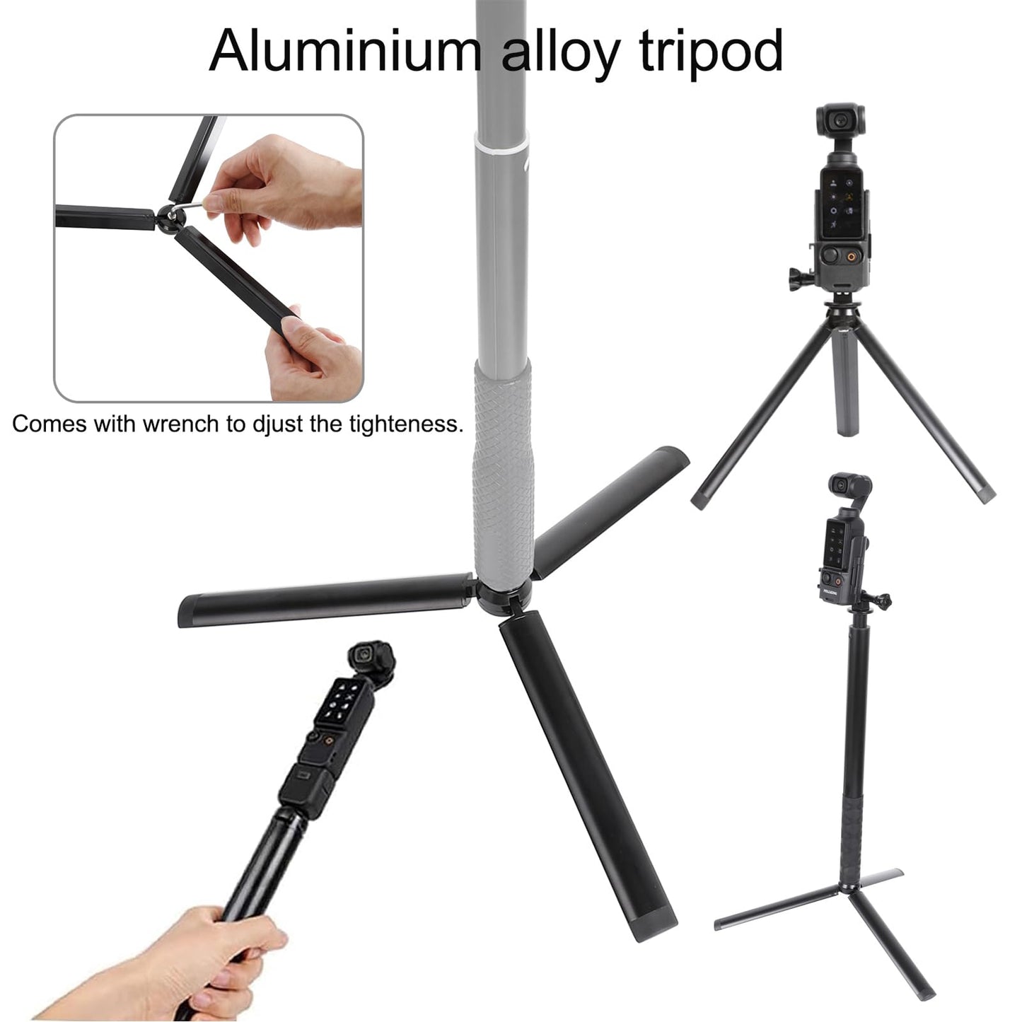PellKing Monopod for Osmo Pocket 3,61"/155cm Selfie Stick+Aluminium Alloy Tripod+Protective Cage Extension Adapter Frame