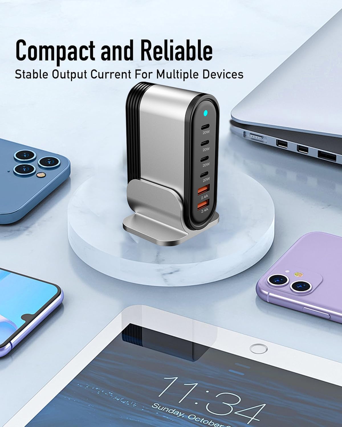 6-in-1 USB Charging Seat, Multi-Port Hub, Fast Charging Wall Charging Station, Power Adapter Socket for Phone 16 15 14 13 12 11 XS XR X SE 8 7