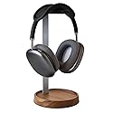 muso wood Walnut Headphone Stand, Universal Headset Stand with Storage Base, Wood Desktop Headphone Holder for Gaming Headset and Music Headset