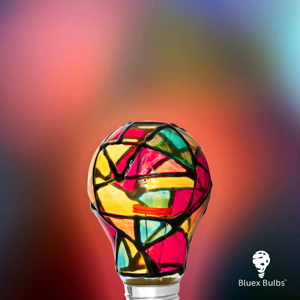 Bluex Bulbs 2 Pack LED Stained Glass Light Bulb A19 2W (25W Equivalent) E26 Base Painted Night Light Mosaic Party Light Bulb Stainglass - Tiffany