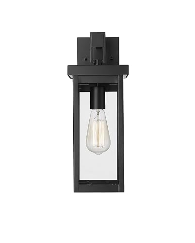 ML Lighting | Barkeley Collection | 42601-PBK | 16" Modern One Bulb Outdoor Steel Small Wall Sconce | Anti-Rust Powder Coat Black with Clear Glass