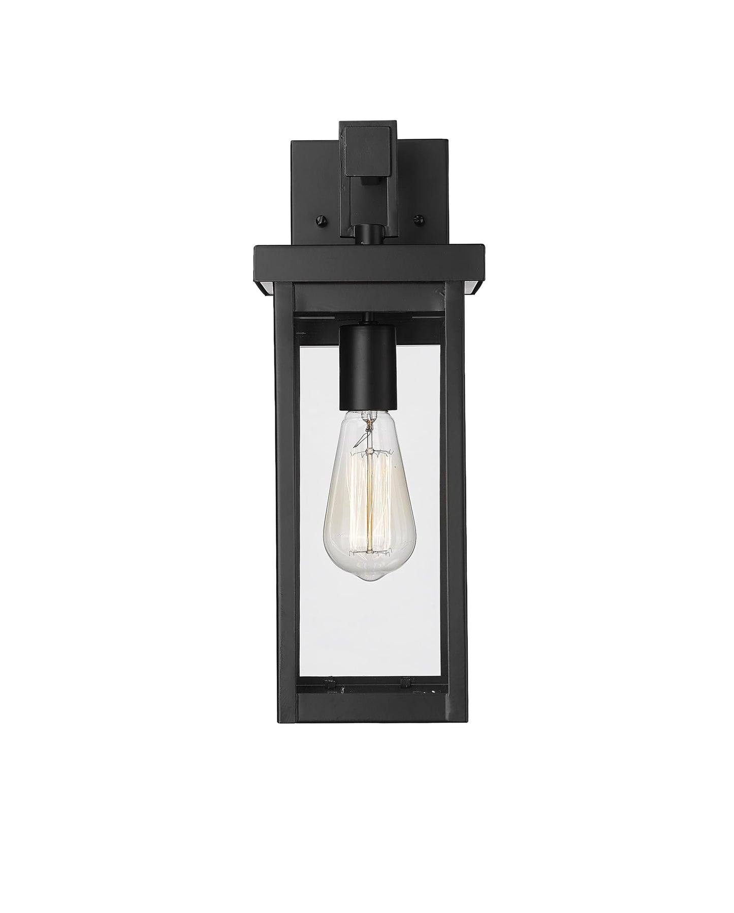ML Lighting | Barkeley Collection | 42601-PBK | 16" Modern One Bulb Outdoor Steel Small Wall Sconce | Anti-Rust Powder Coat Black with Clear Glass