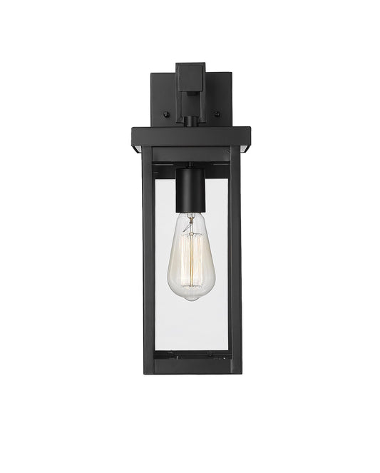 ML Lighting | Barkeley Collection | 42601-PBK | 16" Modern One Bulb Outdoor Steel Small Wall Sconce | Anti-Rust Powder Coat Black with Clear Glass