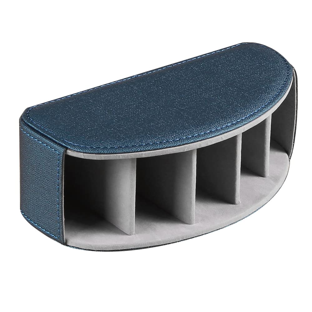 Leather Remote Control Holder,TV Remote Caddy with 5 Compartments,Desktop Organizer,for Store TV,DVD,Blu-Ray,Media Player,Heater Controllers(Blue)