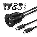 TNP USB C 3.0 Flush Mount Cable, Dual USB Extension Cable 3ft 1M for Car Dashboard with Dash Panel Mount, 2 Port Type C Male to Female Socket