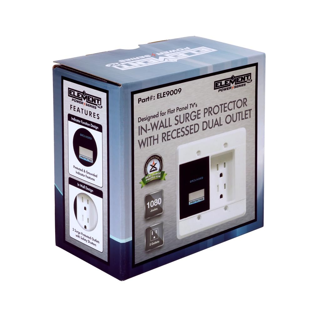 Element-Hz Power Series in-Wall Surge Protector w/Recessed Dual Outlet, 1080 Joules