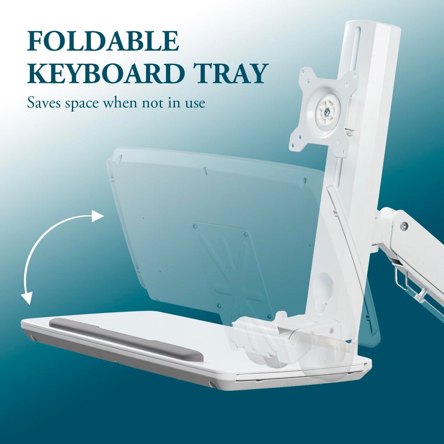 MyGift Wall Mounted White Metal Medical Grade Monitor Screen Workstation with Height Adjustable Arm, Keyboard & Extension Tray & Mouse Holder