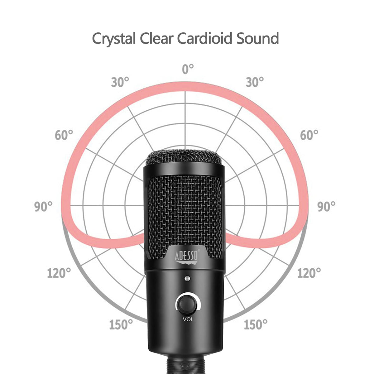 Adesso Xtream M4 Cardioid Condenser Recording Microphone, Black