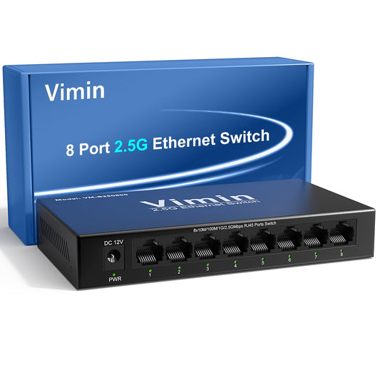 8-Port 2.5G Switch Unmanaged, 8 x 10/100/1000/2500Mbps RJ45 Ports, Plug & Play 2.5G Ethernet Switch, Metal Housing, Desktop/Wall-Mount, for Home