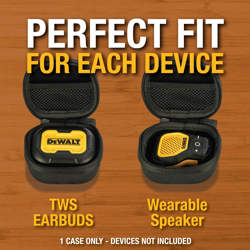 DEWALT Heavy Duty Protective Headphone Case for TWS Earbuds & Wearable Speaker, Compact Lightweight w/EVA Headphone Case Hard Shell, Shockproof