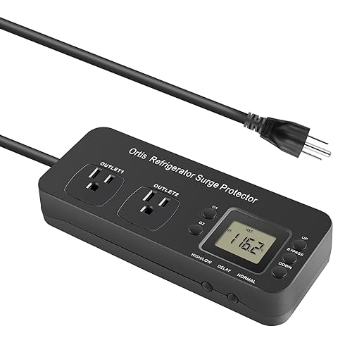 Refrigerator Surge Protector, Ortis Double Outlet Electronic Surge Protector for Home Appliances with Time Delay & Real-Time Electricity Usage