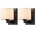 SAMTEEN Farmhouse Black Wall Sconces Set of Two Modern Fabric Shade Sconces Wall Lighting Black Wall Lamp with Drum Shade for Bedroom Bedside Living