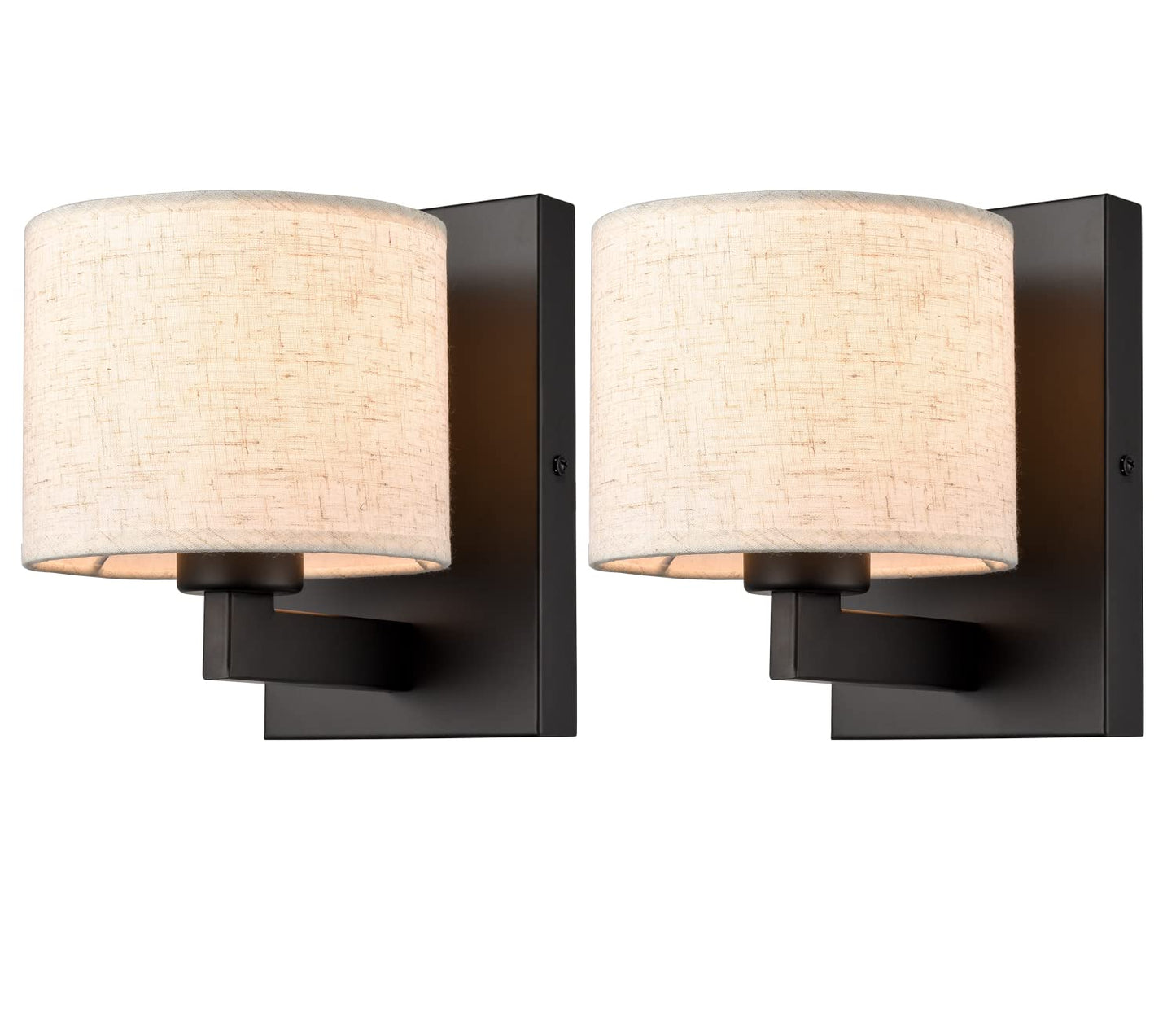 SAMTEEN Farmhouse Black Wall Sconces Set of Two Modern Fabric Shade Sconces Wall Lighting Black Wall Lamp with Drum Shade for Bedroom Bedside Living