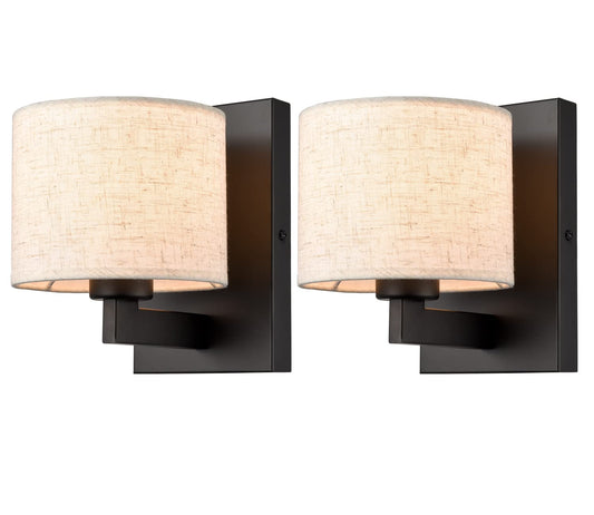 SAMTEEN Farmhouse Black Wall Sconces Set of Two Modern Fabric Shade Sconces Wall Lighting Black Wall Lamp with Drum Shade for Bedroom Bedside Living
