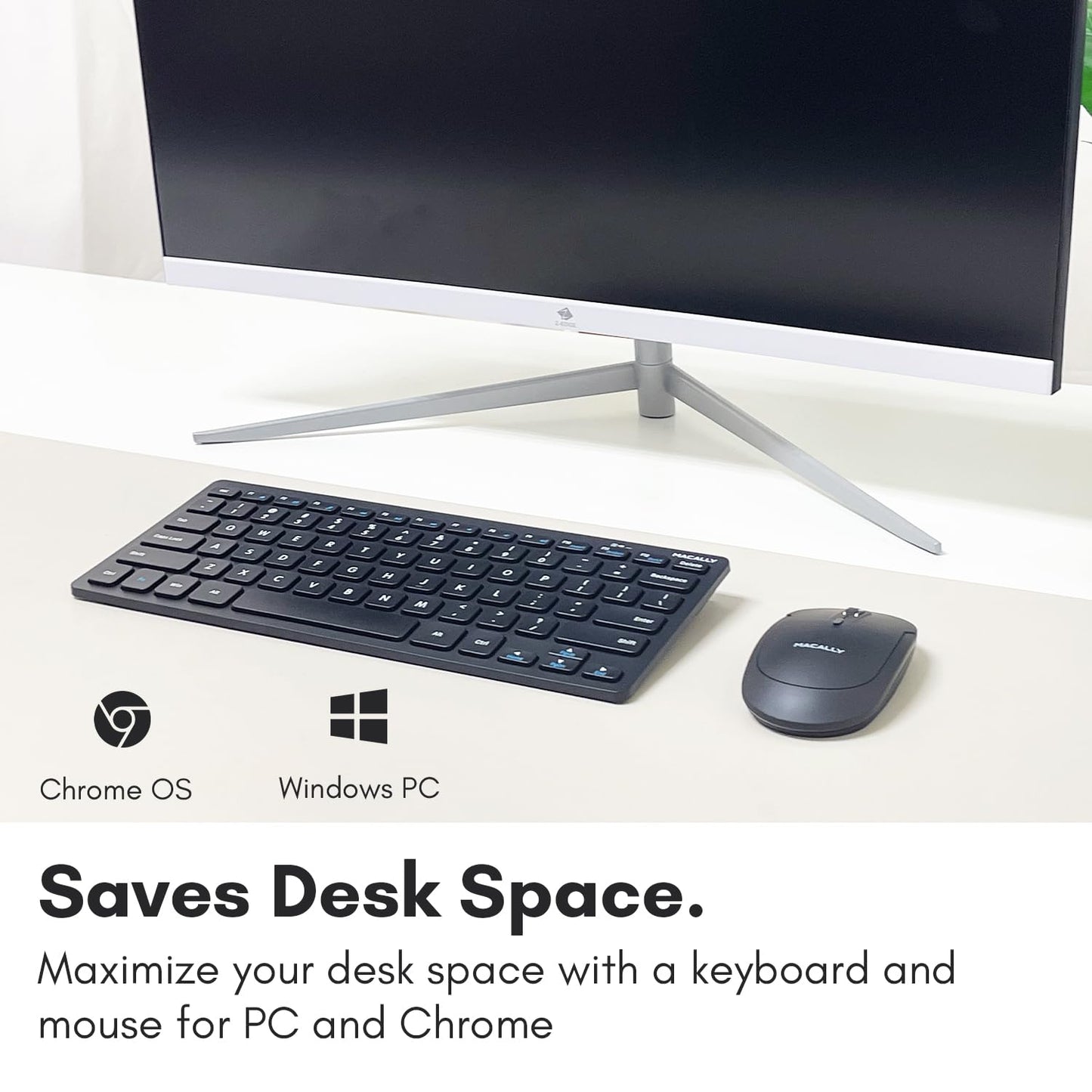 Macally Small Wireless Keyboard and Mouse Combo - Quiet Productivity Duo - 2.4G Wireless Keyboard Mouse for PC - 78 Key Mini Keyboard and Mouse