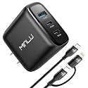 MINLU 65W USB C Charger Block,GaN 3-Port Compact Fast PPS Type C Wall Charger with 6Ft 100W 2 in 1 USB-C/L Cable,Fast Charging for MacBook
