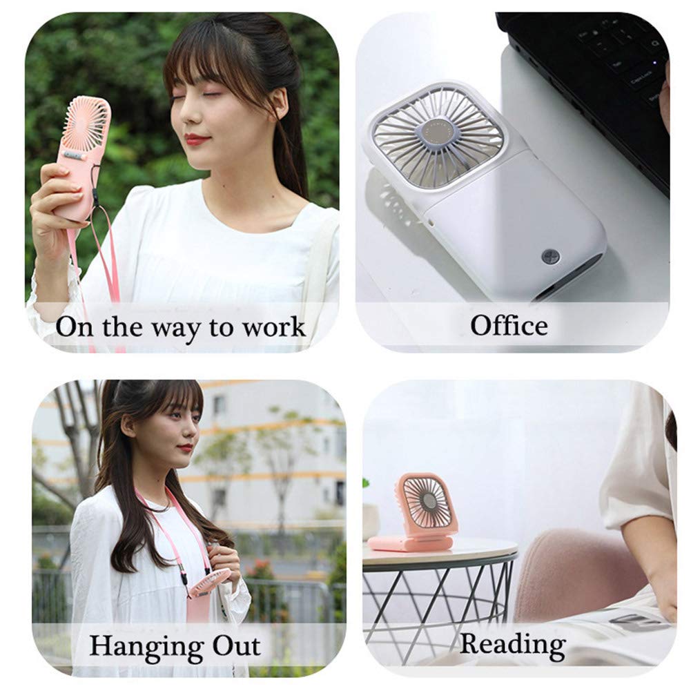 Allxin Portable Neck Fan Mini Quiet Handheld Personal 0-180° Foldable USB Rechargeable Fan Operated for Home Office Outdoor Travel, 3000mAh Power Bank