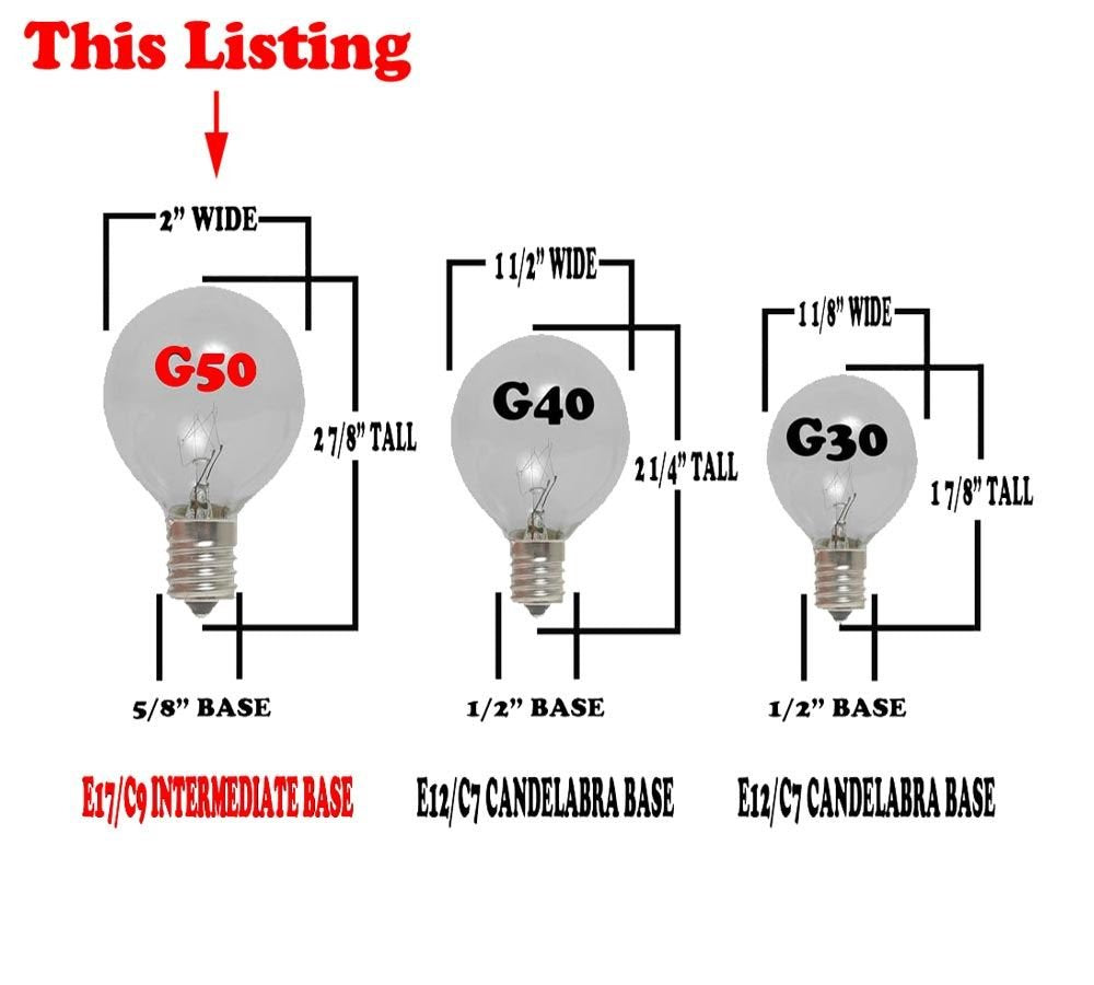 Novelty Lights Incandescent G50 Globe Replacement Bulbs, E17, 25 Pack